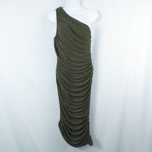 Prettygarden One Shoulder Ruched Bodycon Asymmetric Midi Dress Size Medium Green